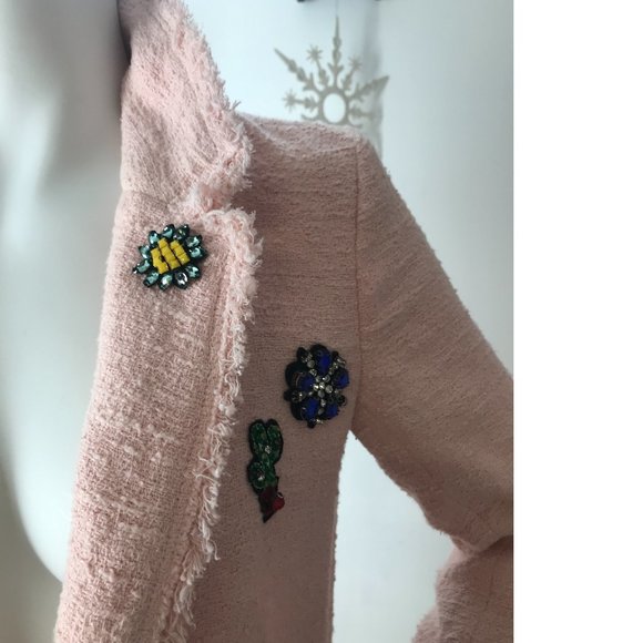 Zara Jackets & Blazers - Zara pink peach blush tweed style blazer coat jacket frayed edge rhinestone